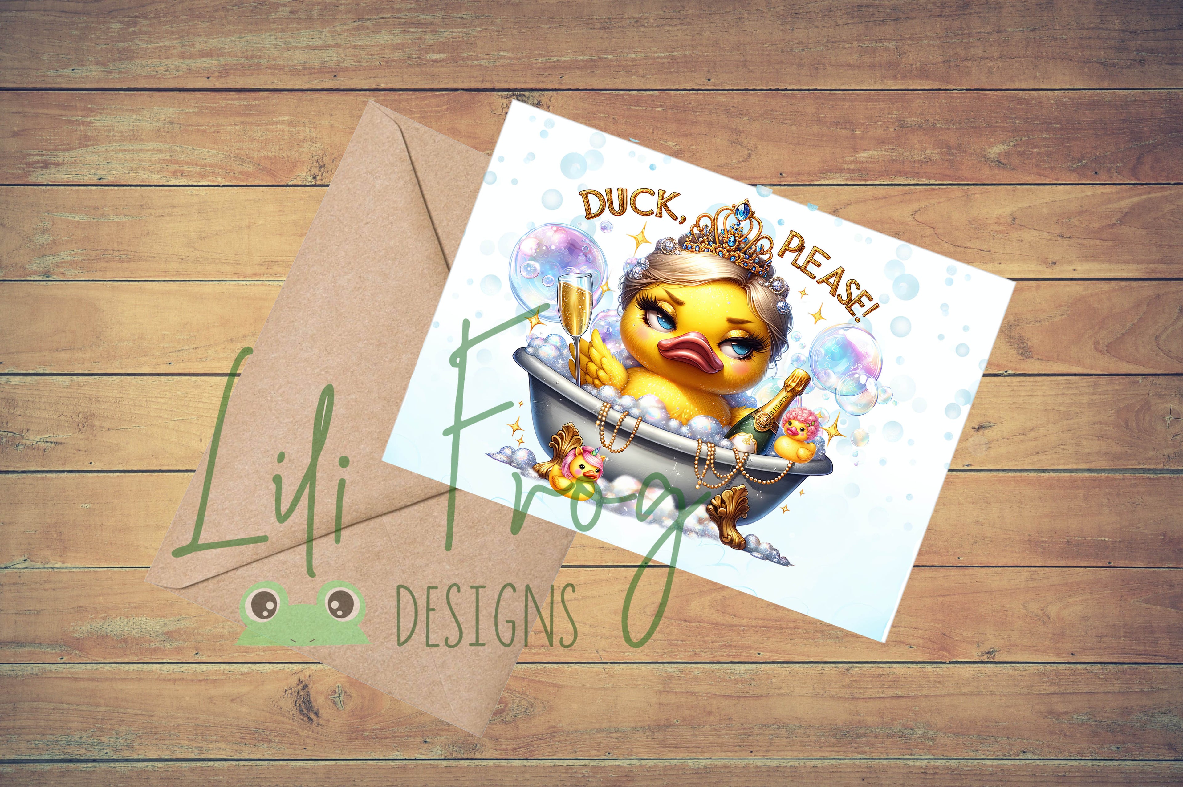 Duck Please! - Rubber Duck in Bath - Funny - Greetings Card 7"x5"