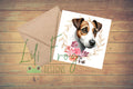 Cute Jack Russell in Floral Wreath - Greetings Card
